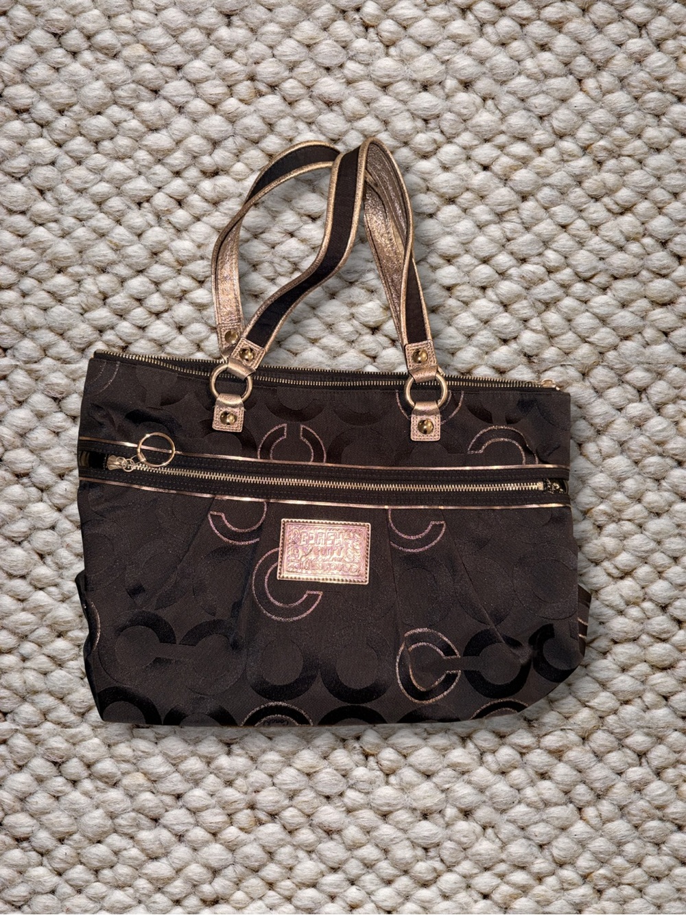 Coach Poppy Signature C's Black Vintage Tote